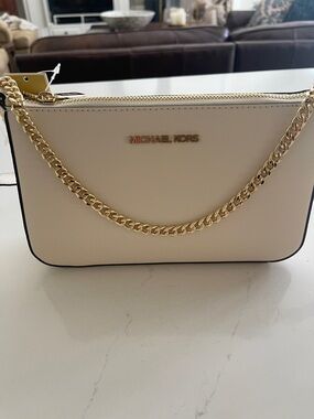 Michael Kors Cream Saffiano Leather Crossbody with Gold Chain